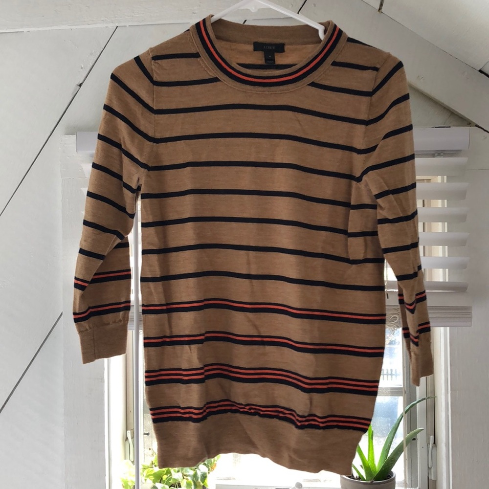 JCrew Tippi sweater, light merino wool stripes